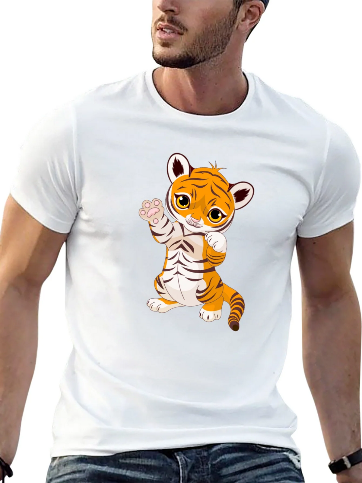 Cute Cartoon Tiger Black T-Shirt product image 11