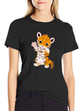 Cute Cartoon Tiger Black T-Shirt product image 1