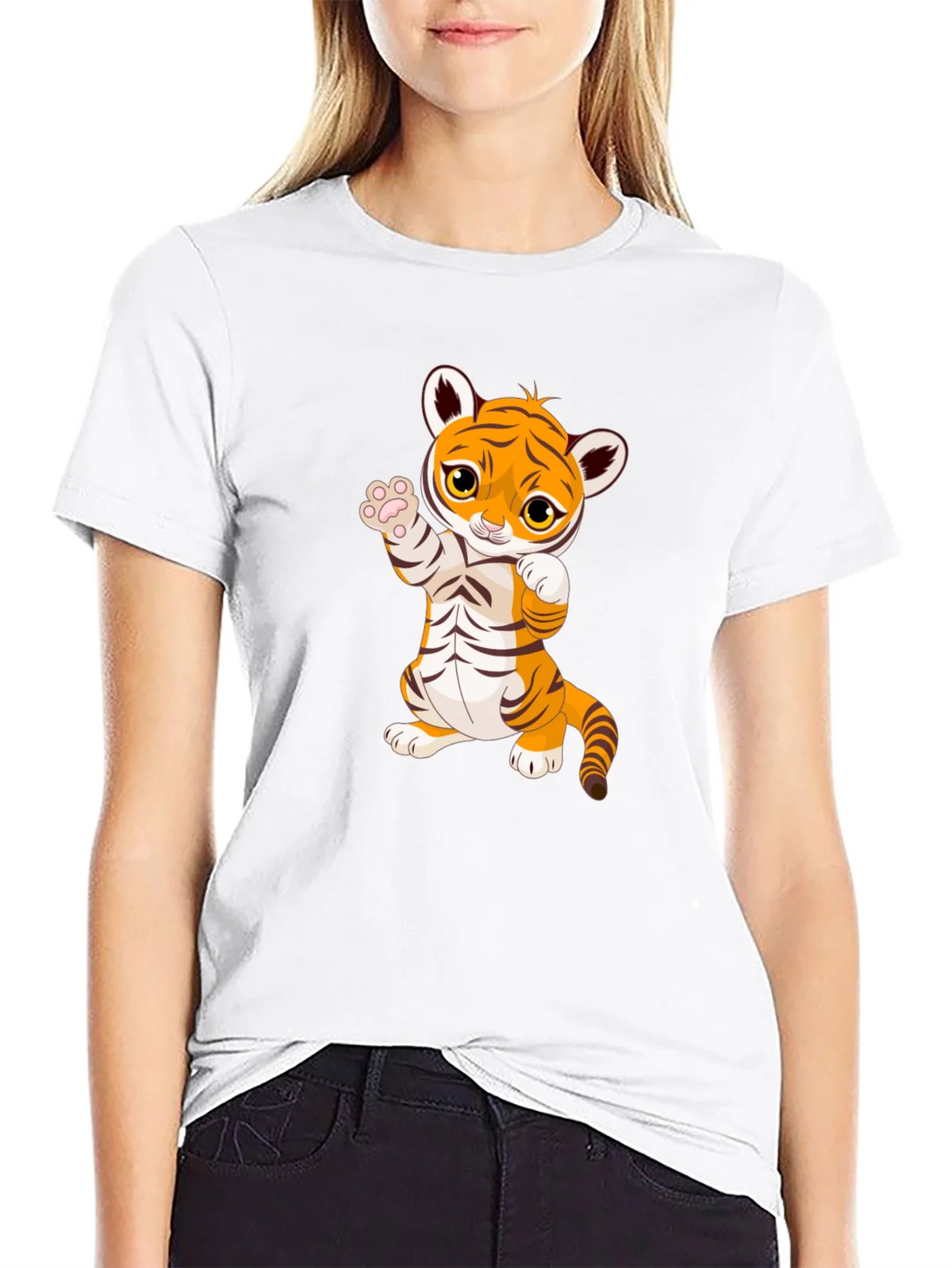Cute Cartoon Tiger Black T-Shirt product image 7