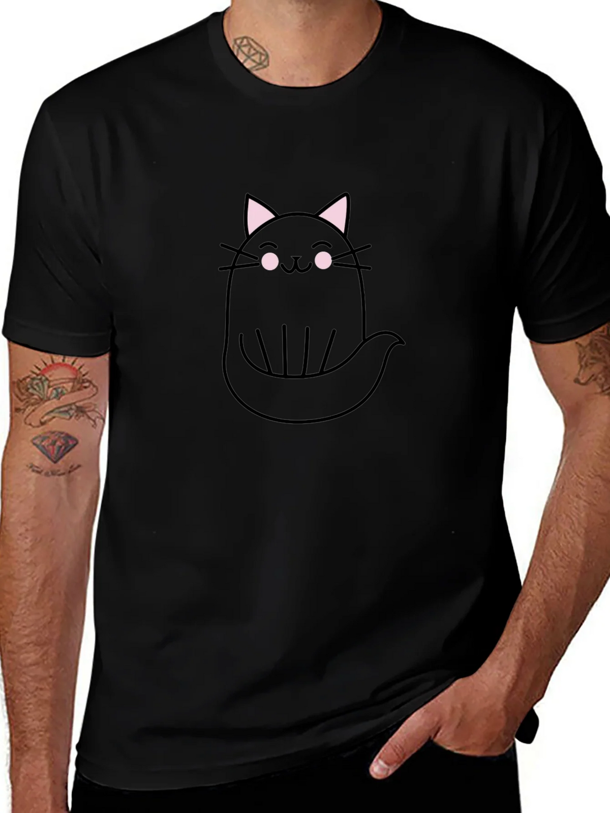 Cute Ghost Cat Graphic Tee - Black Cotton T-Shirt product image 1