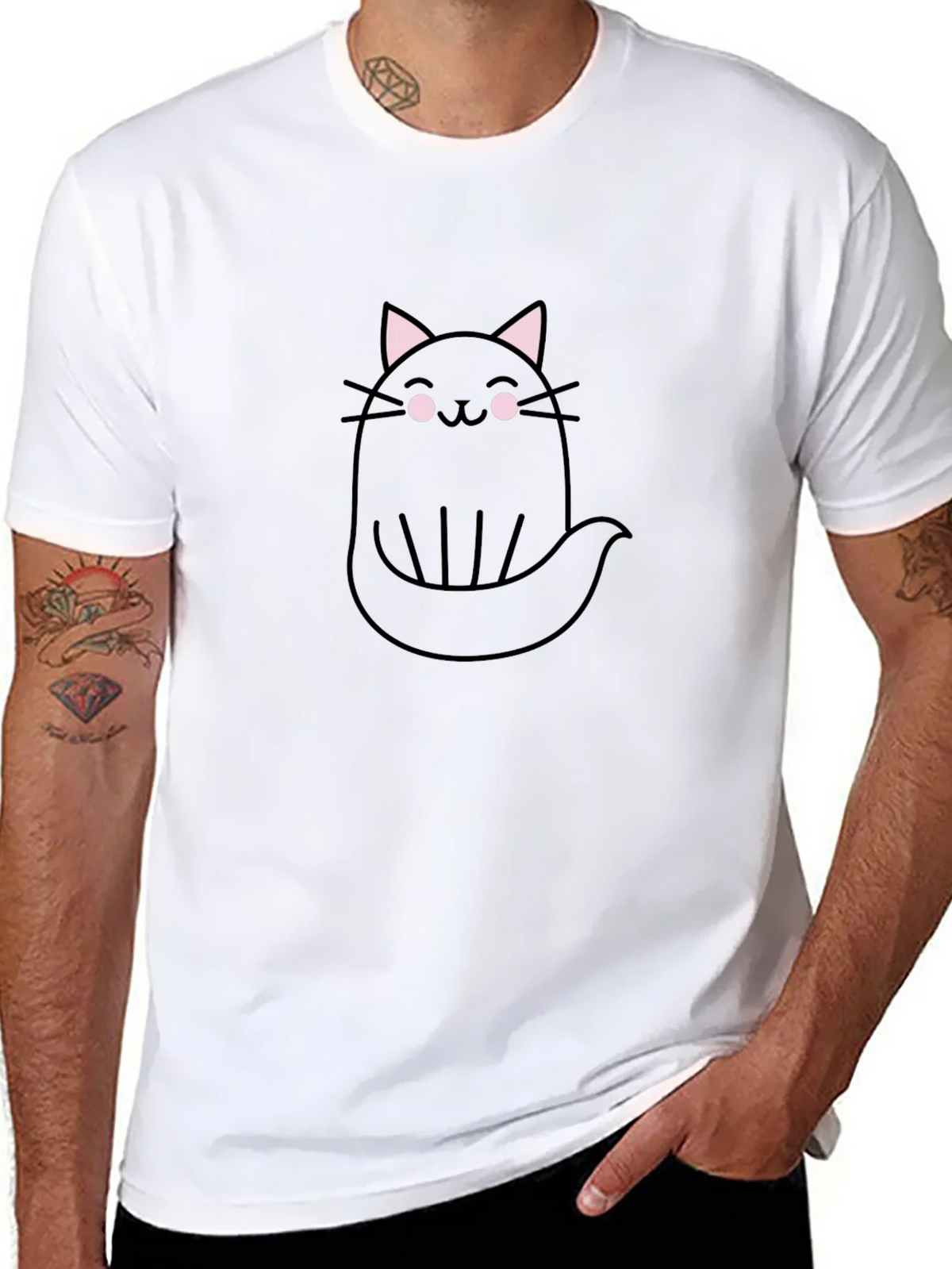 Cute Ghost Cat Graphic Tee - Black Cotton T-Shirt product image 5