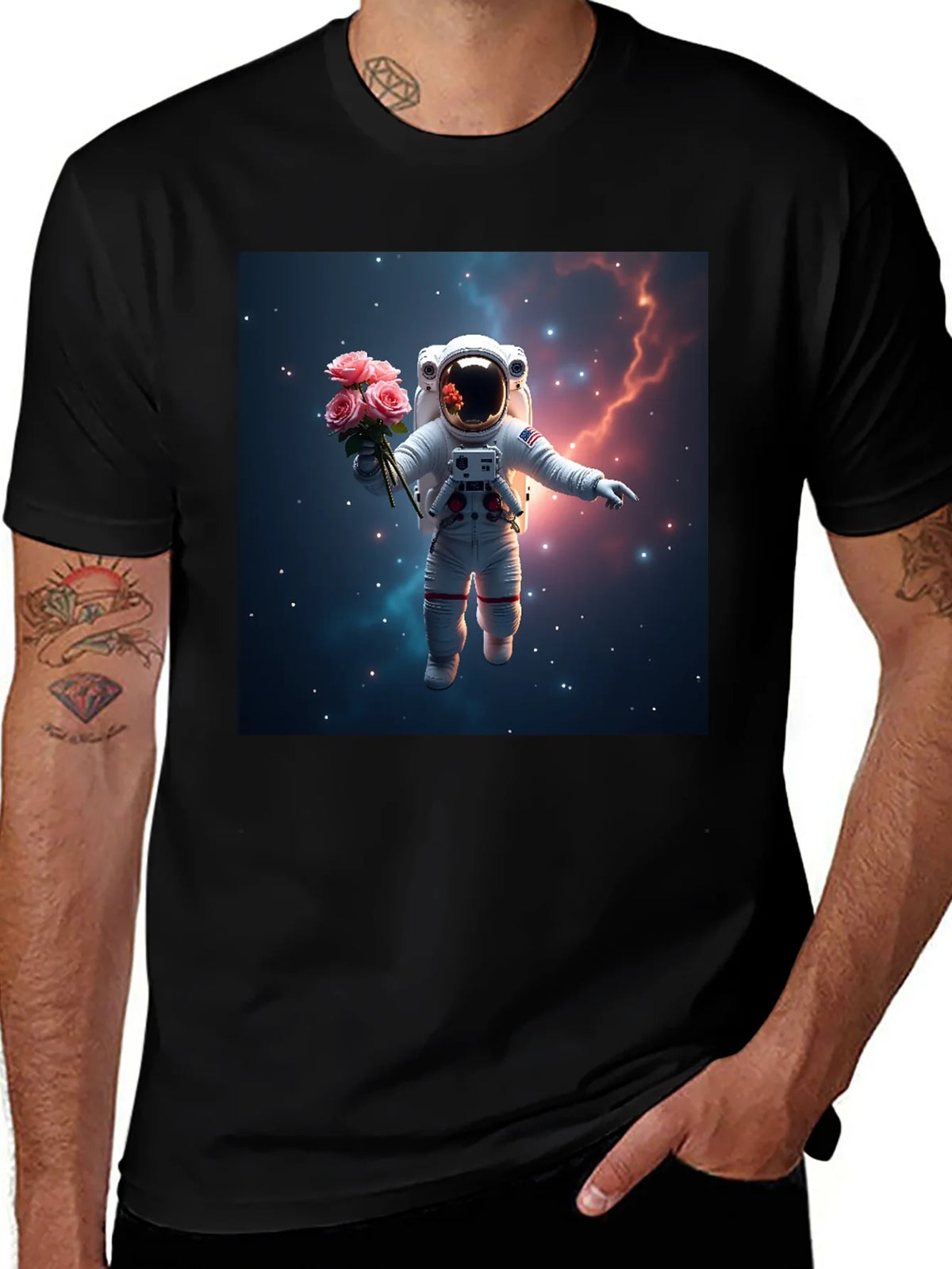 Astronaut in Space T-Shirt - Floral Cosmic Design product image 1