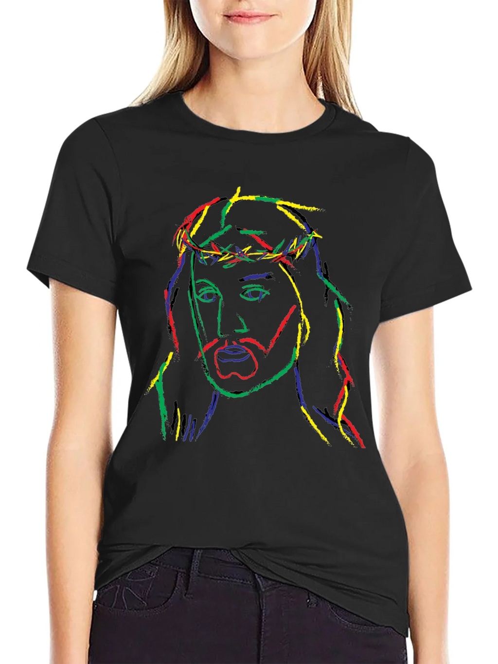 Neon Jesus Graphic Tee - Black Cotton Blend T-Shirt product image 2