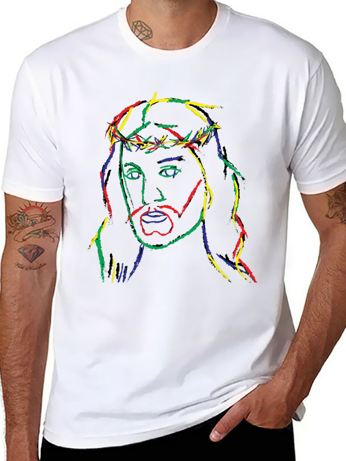Neon Jesus Graphic Tee - Black Cotton Blend T-Shirt product image 5
