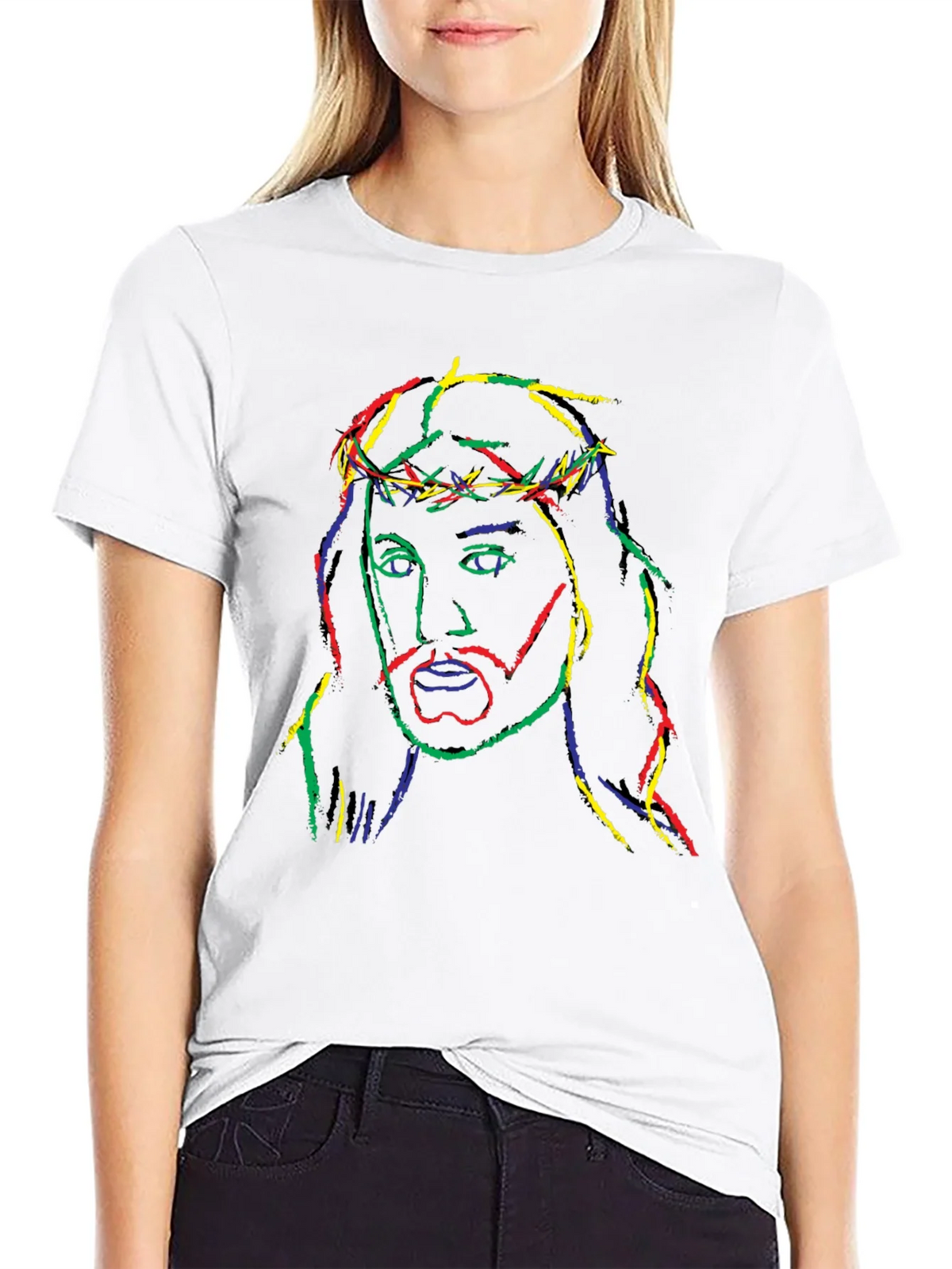 Neon Jesus Graphic Tee - Black Cotton Blend T-Shirt product image 6