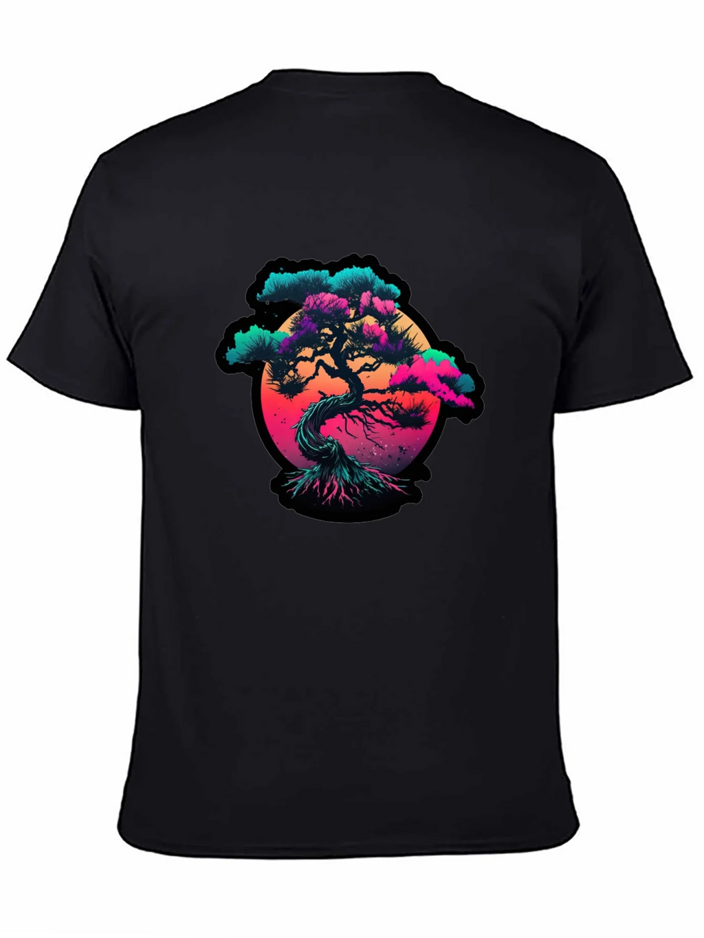 Vaporwave Bonsai Tree Graphic Black T-Shirt product image 3