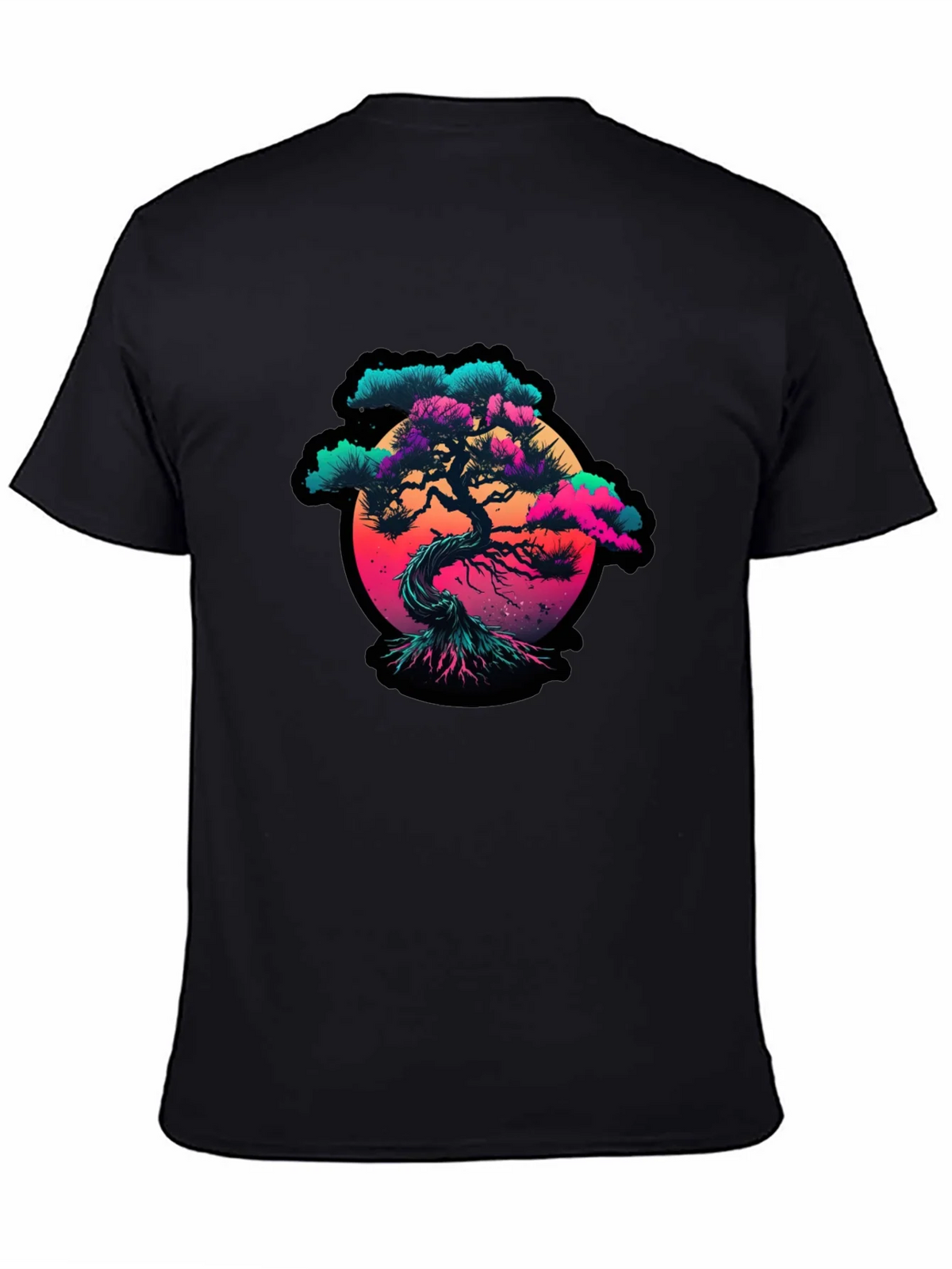 Vaporwave Bonsai Tree Graphic Black T-Shirt product image 3