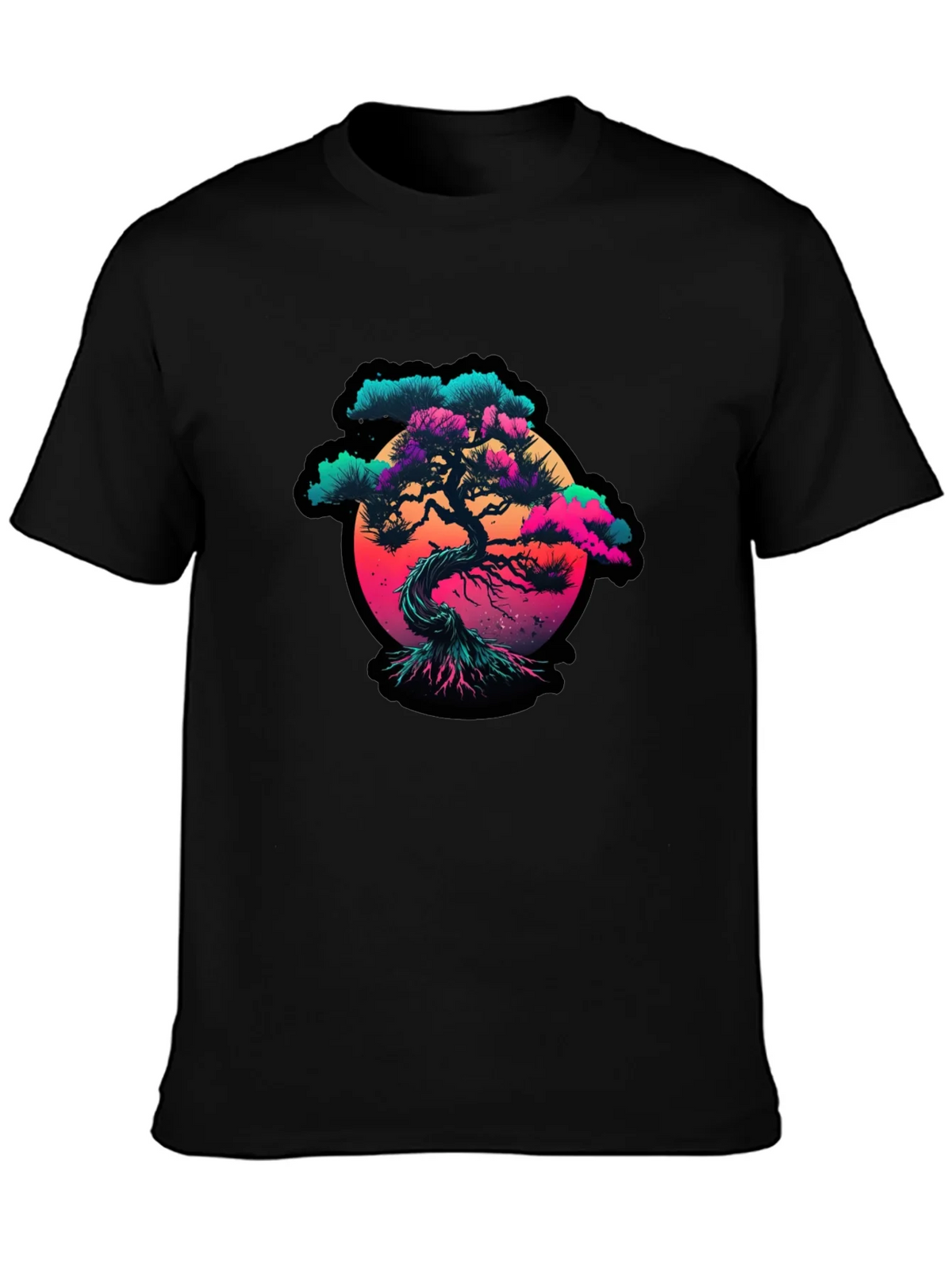 Vaporwave Bonsai Tree Graphic Black T-Shirt product image 2