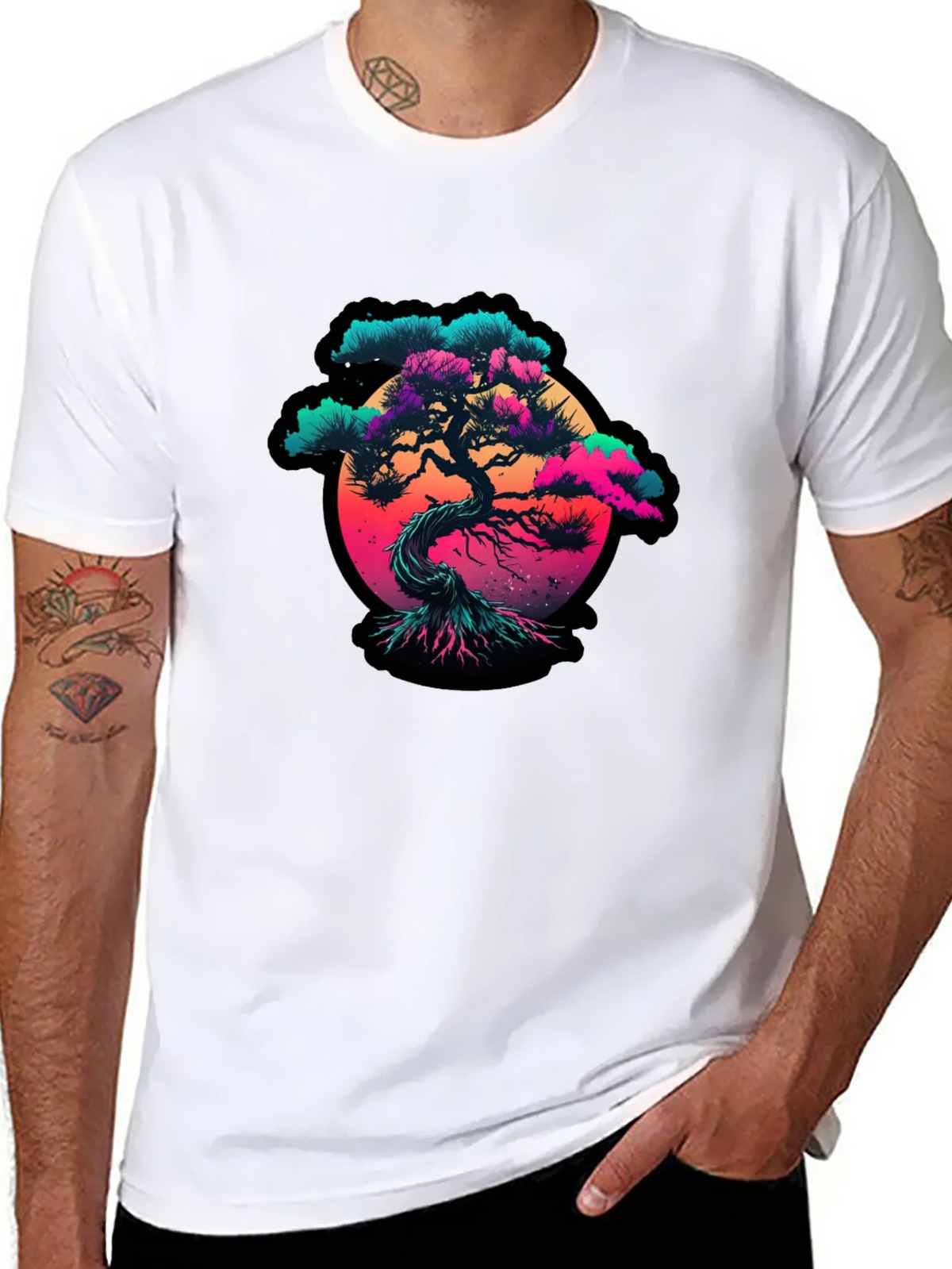 Vaporwave Bonsai Tree Graphic Black T-Shirt product image 6