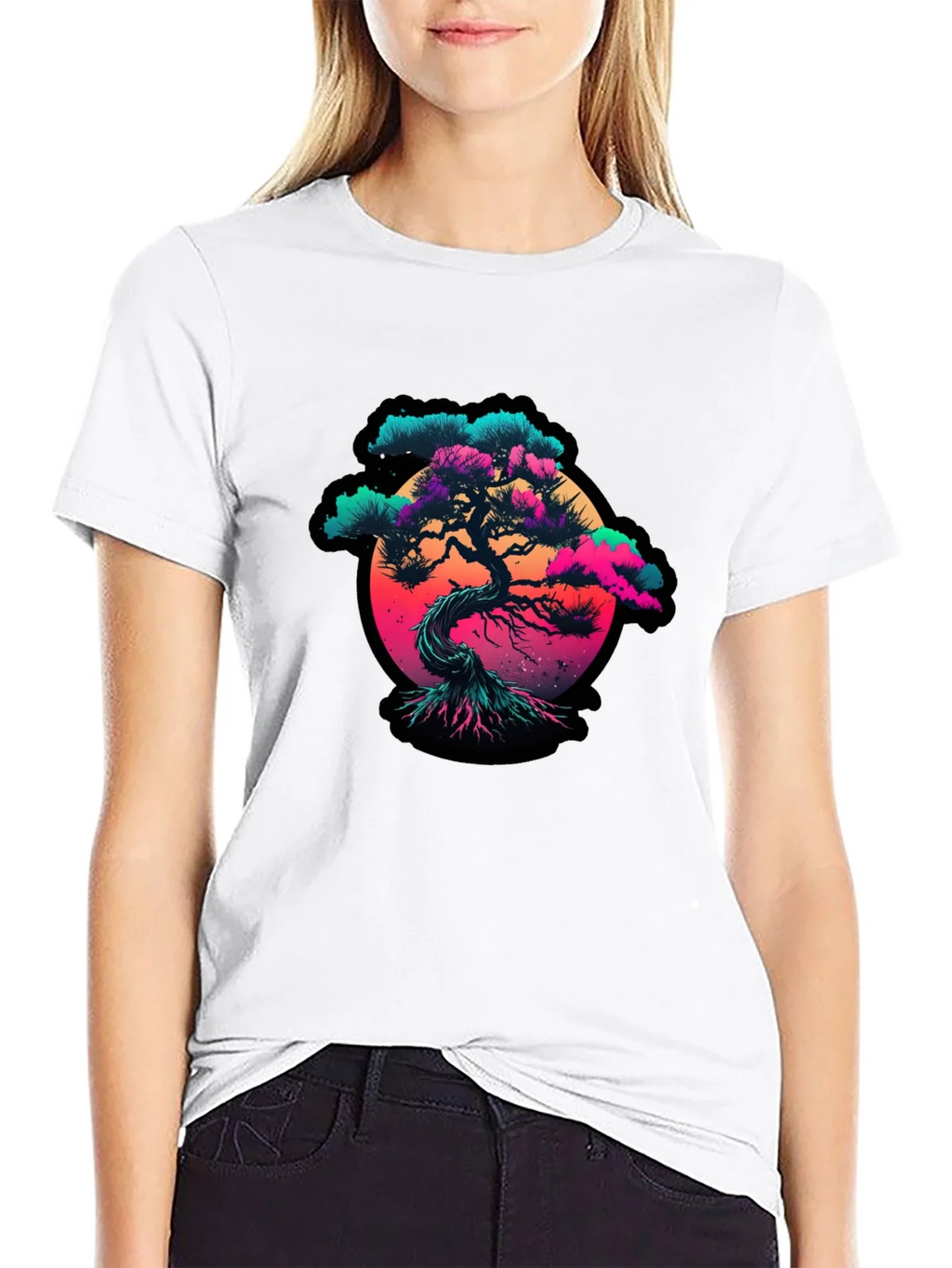 Vaporwave Bonsai Tree Graphic Black T-Shirt product image 7