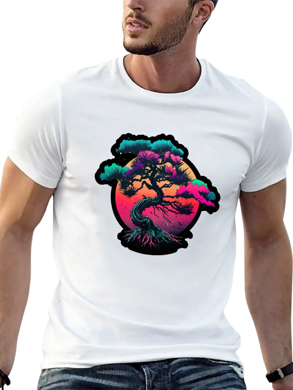 Vaporwave Bonsai Tree Graphic Black T-Shirt product image 11