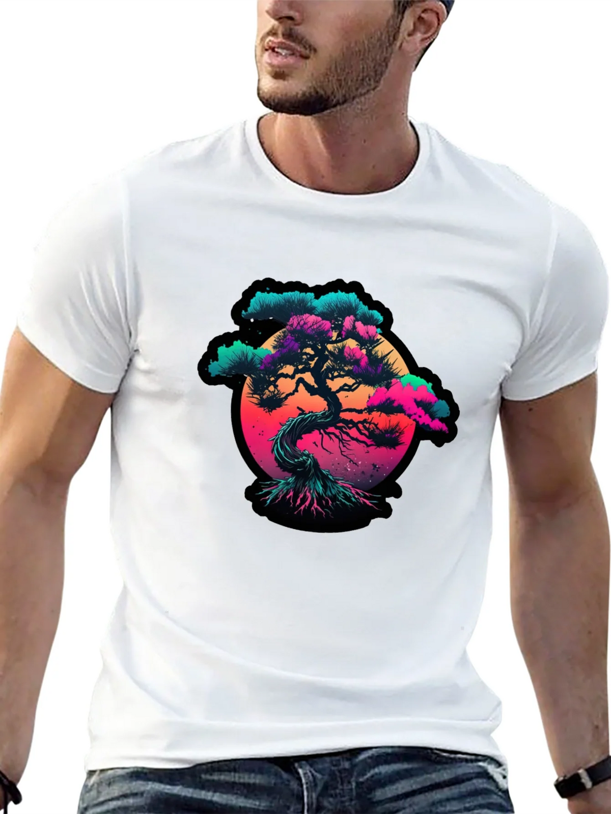 Vaporwave Bonsai Tree Graphic Black T-Shirt product image 11
