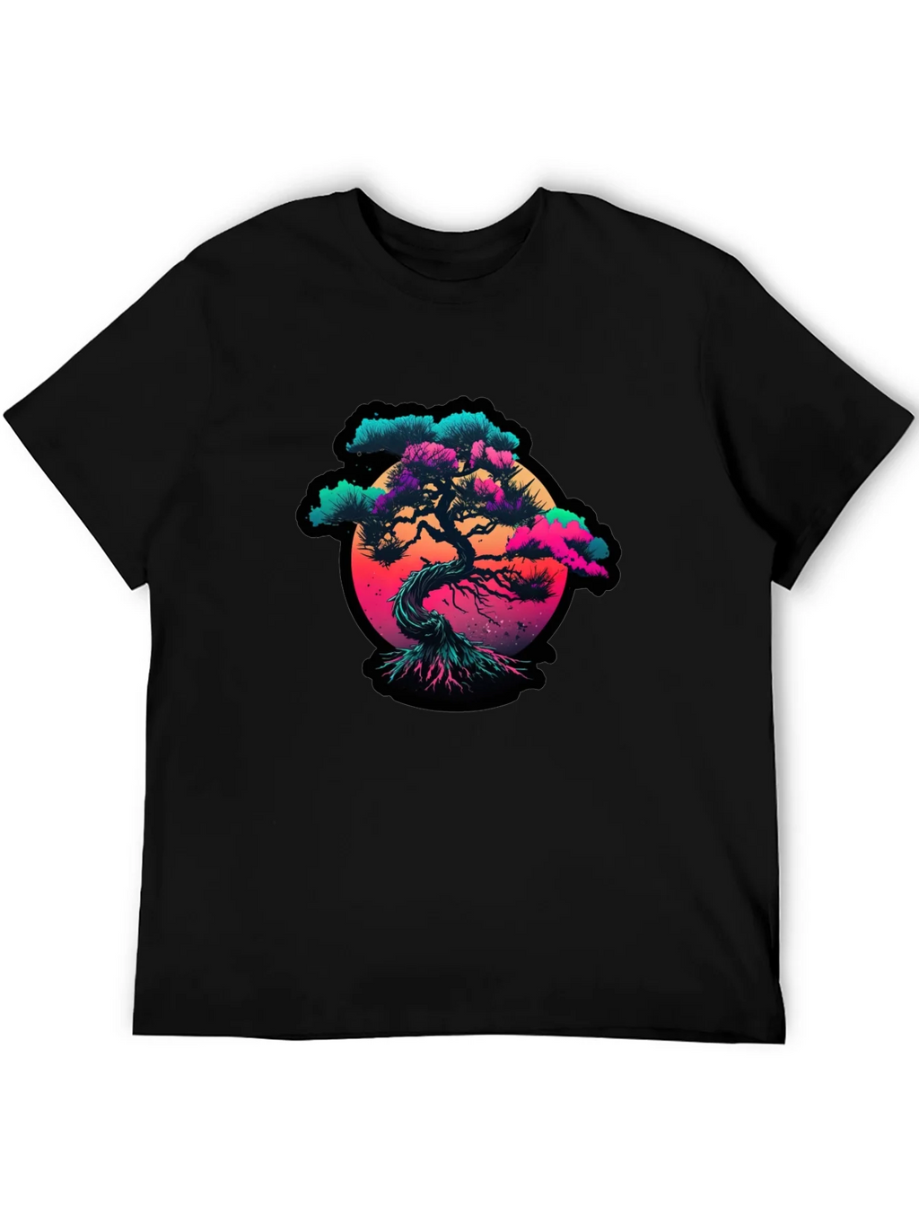 Vaporwave Bonsai Tree Graphic Black T-Shirt product image 4