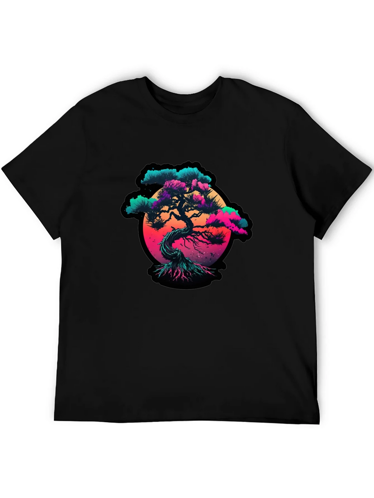 Vaporwave Bonsai Tree Graphic Black T-Shirt product image 4