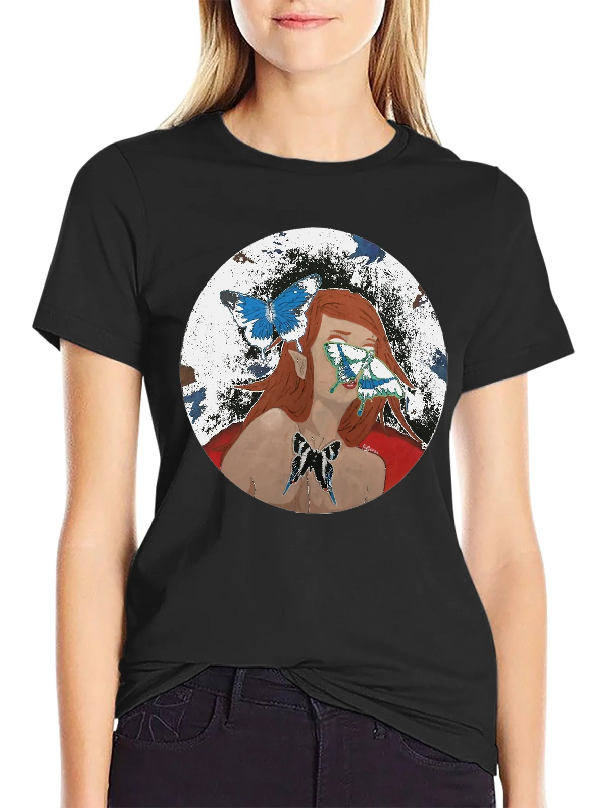 Butterfly Woman Graphic T-Shirt - Black product image 2