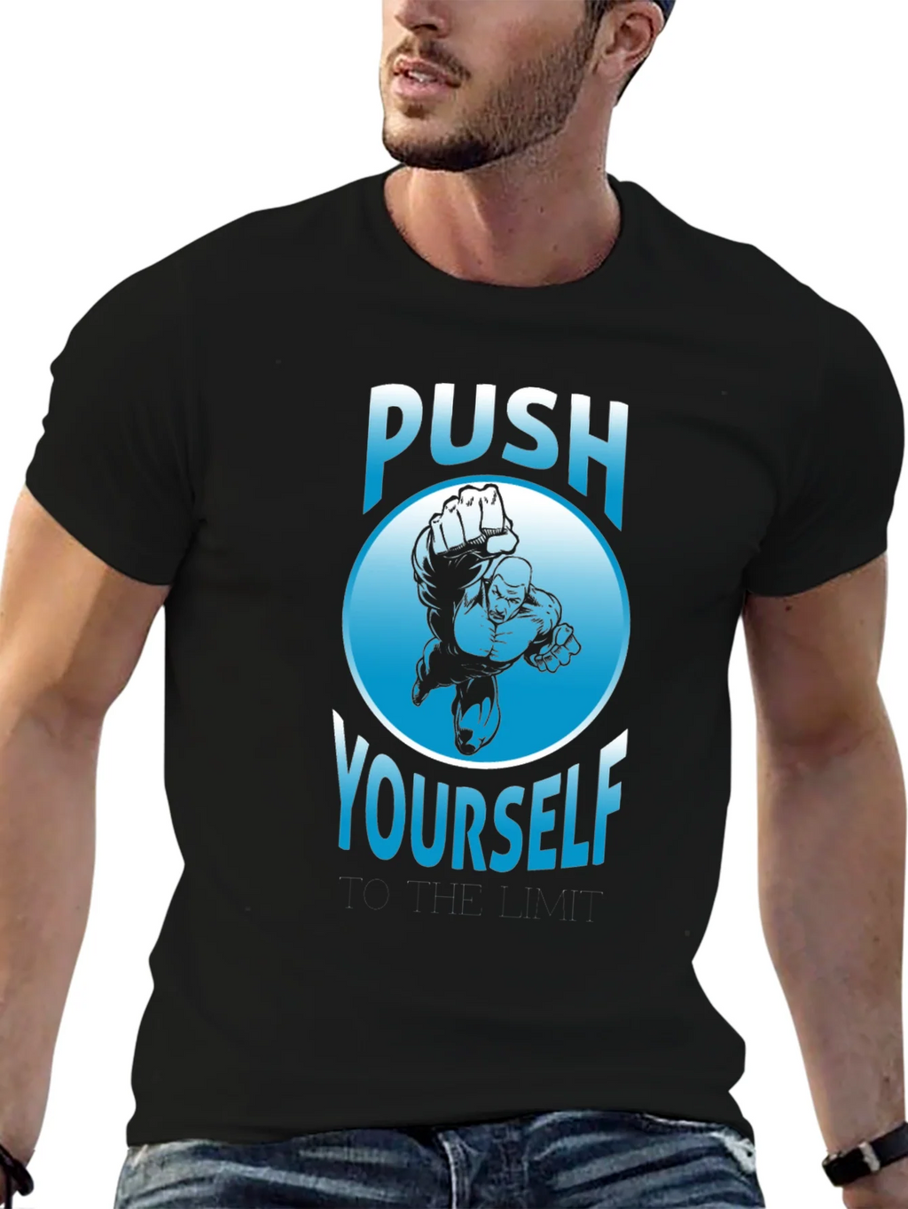 Push Yourself Graphic T-Shirt - Black Crew Neck Tee product image 6