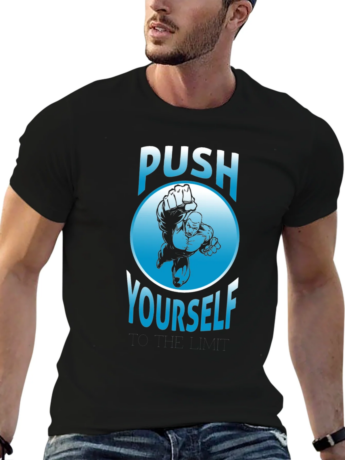 Push Yourself Graphic T-Shirt - Black Crew Neck Tee product image 6