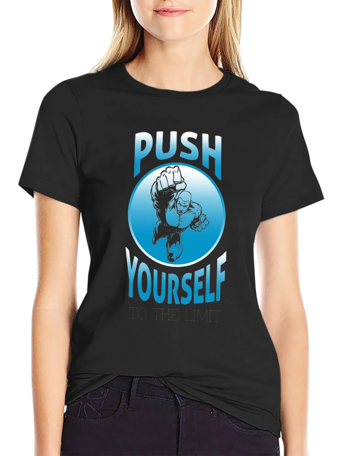 Push Yourself Graphic T-Shirt - Black Crew Neck Tee product image 2