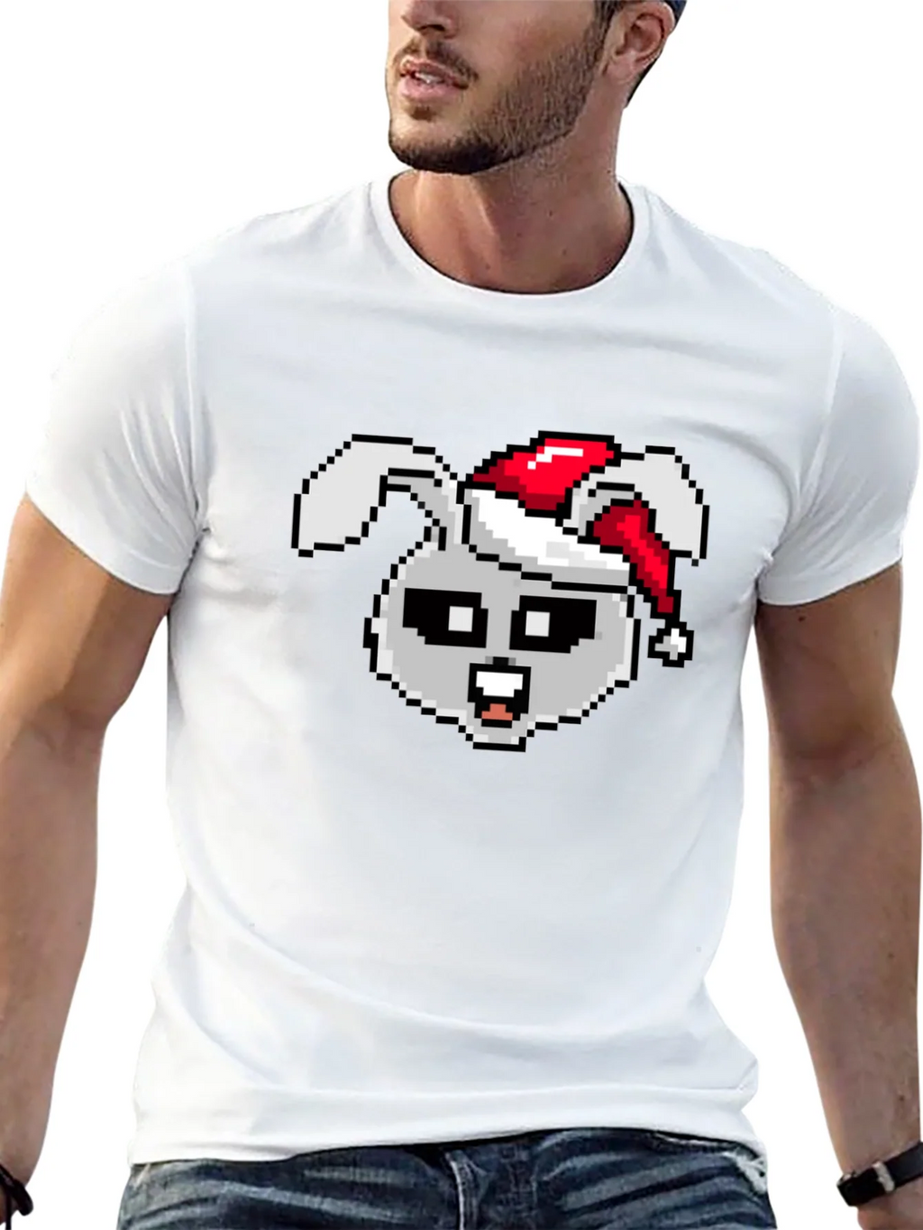 Pixel Rabbit Christmas T-Shirt - Festive 8-bit Style