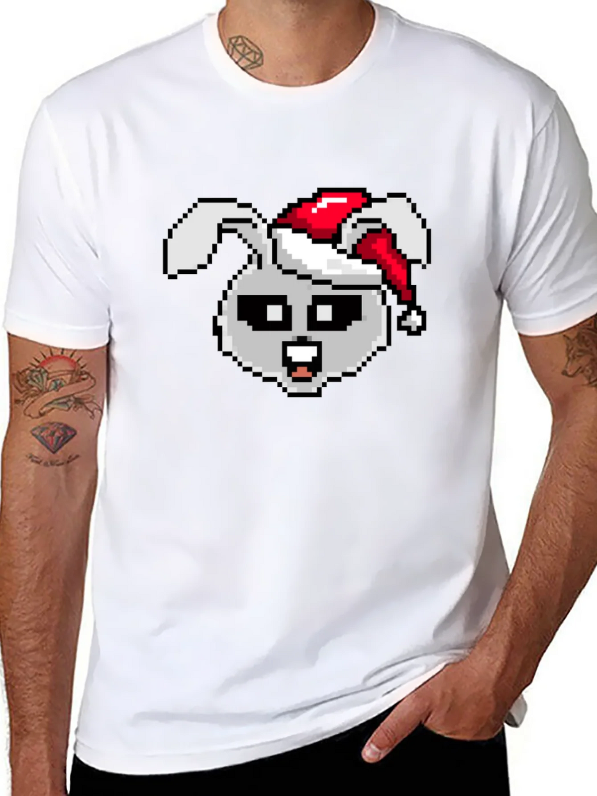 Pixel Rabbit Christmas T-Shirt - Festive 8-bit Style