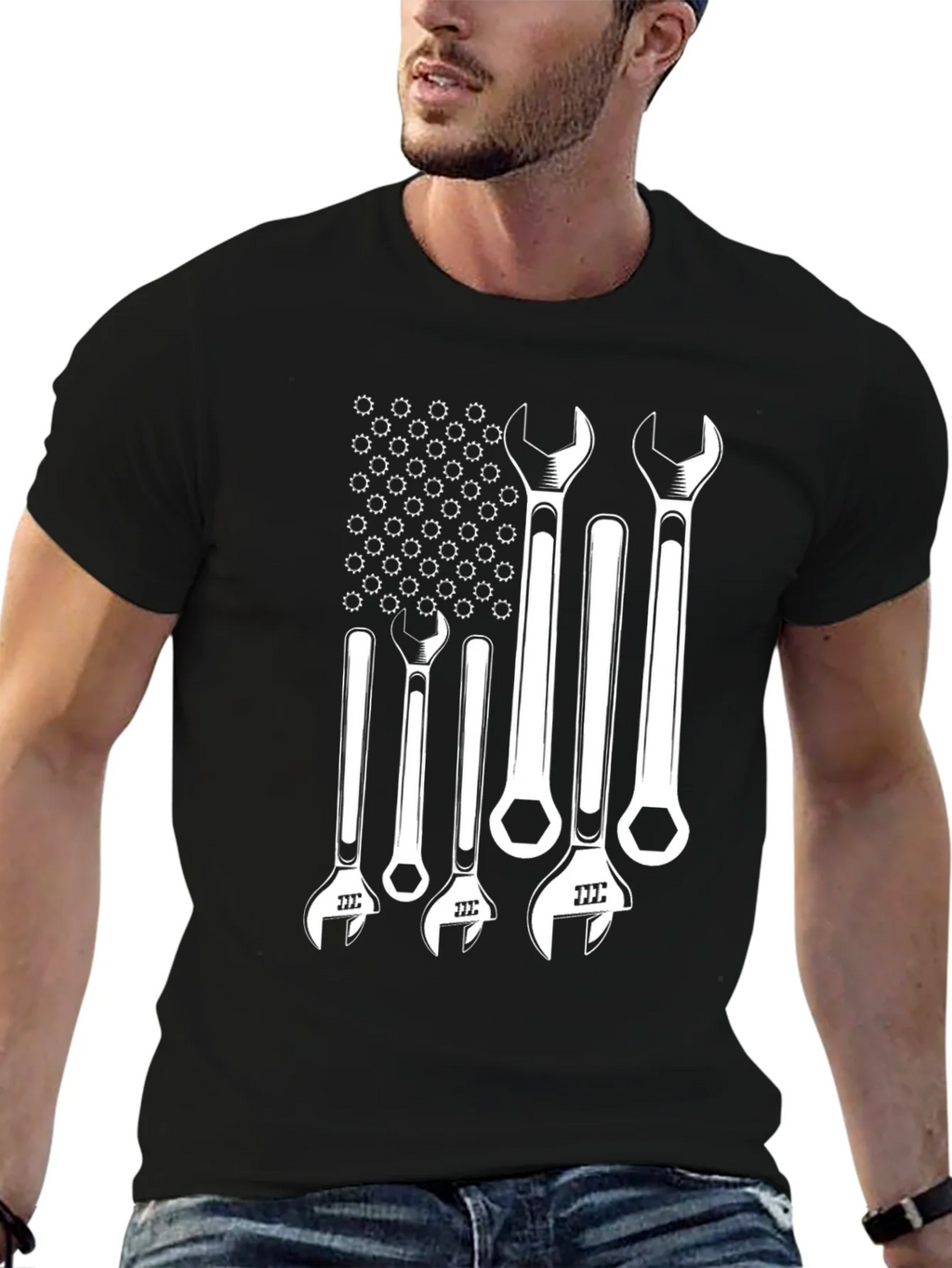 Mechanic Wrench American Flag Graphic Tee - Black product image 4