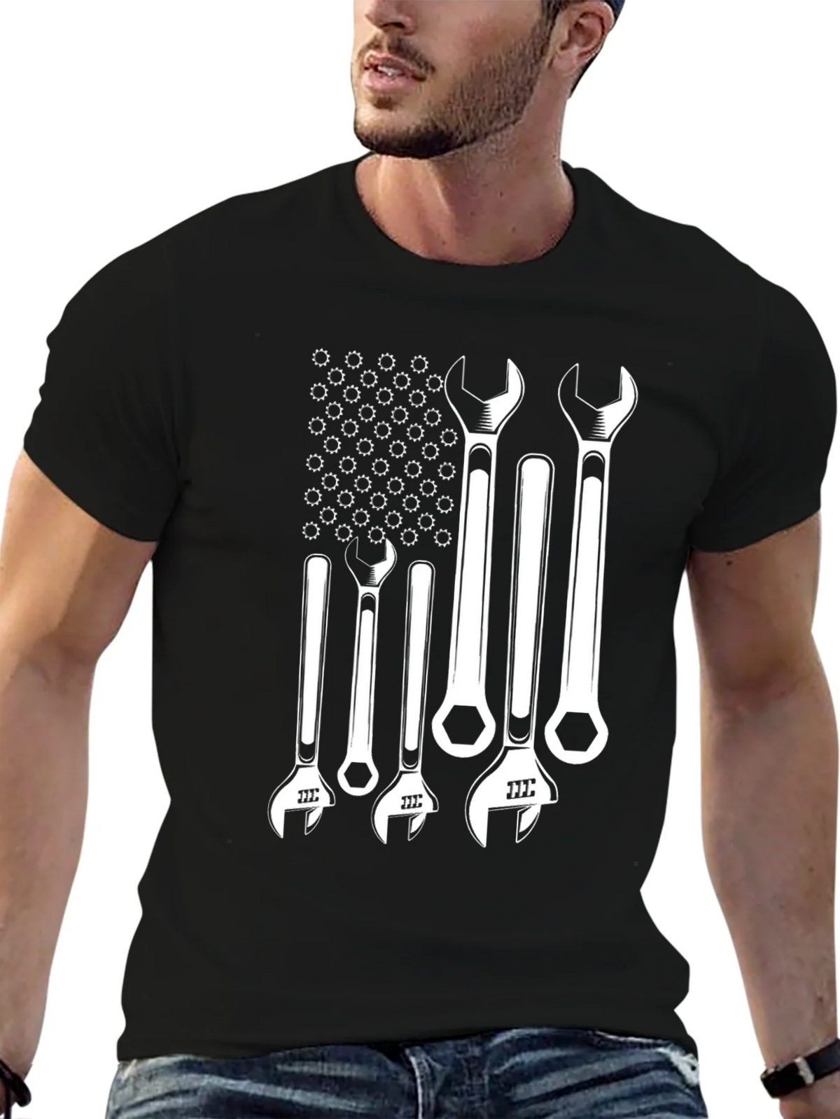 Mechanic Wrench American Flag Graphic Tee - Black product image 4