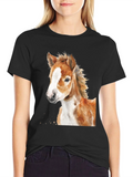 Horse Foal Watercolor Graphic Tee - Unisex Black T-Shirt product image 1