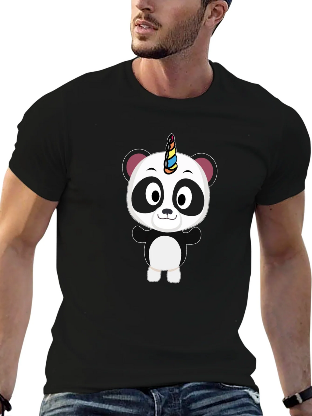 Unicorn Panda Black T-Shirt - Fun Cartoon Tee product image 6