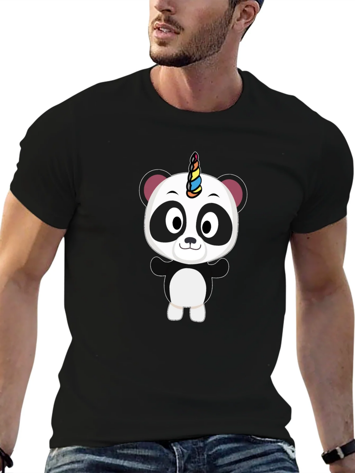 Unicorn Panda Black T-Shirt - Fun Cartoon Tee product image 6