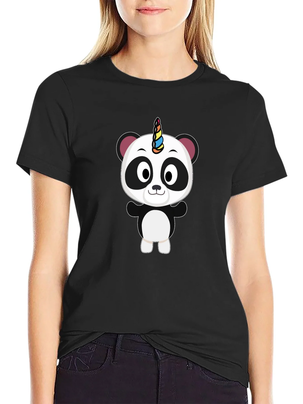 Unicorn Panda Black T-Shirt - Fun Cartoon Tee product image 2