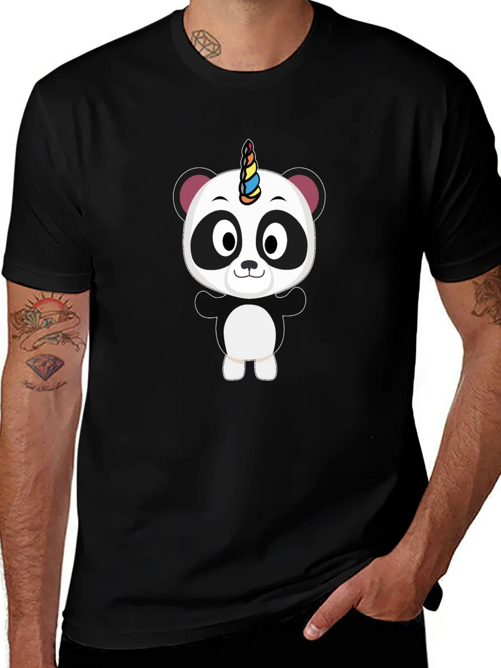 Unicorn Panda Black T-Shirt - Fun Cartoon Tee product image 1