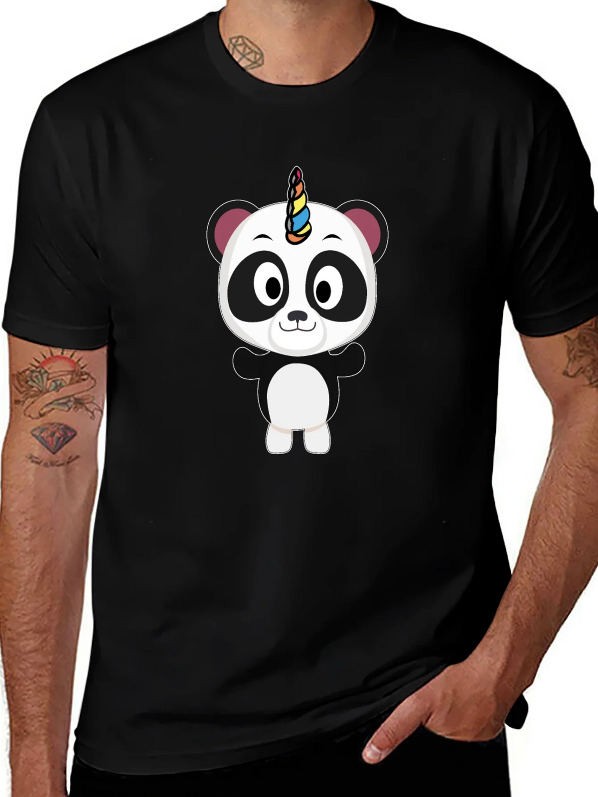Unicorn Panda Black T-Shirt - Fun Cartoon Tee product image 1