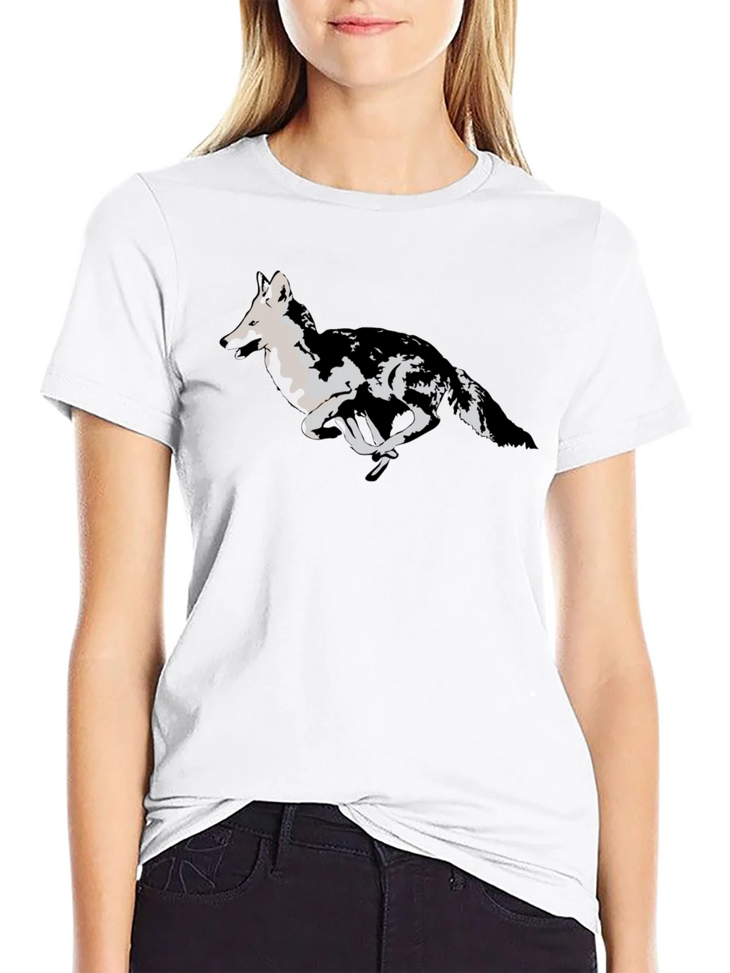 Black T-Shirt with Running Wolf Design product image 8