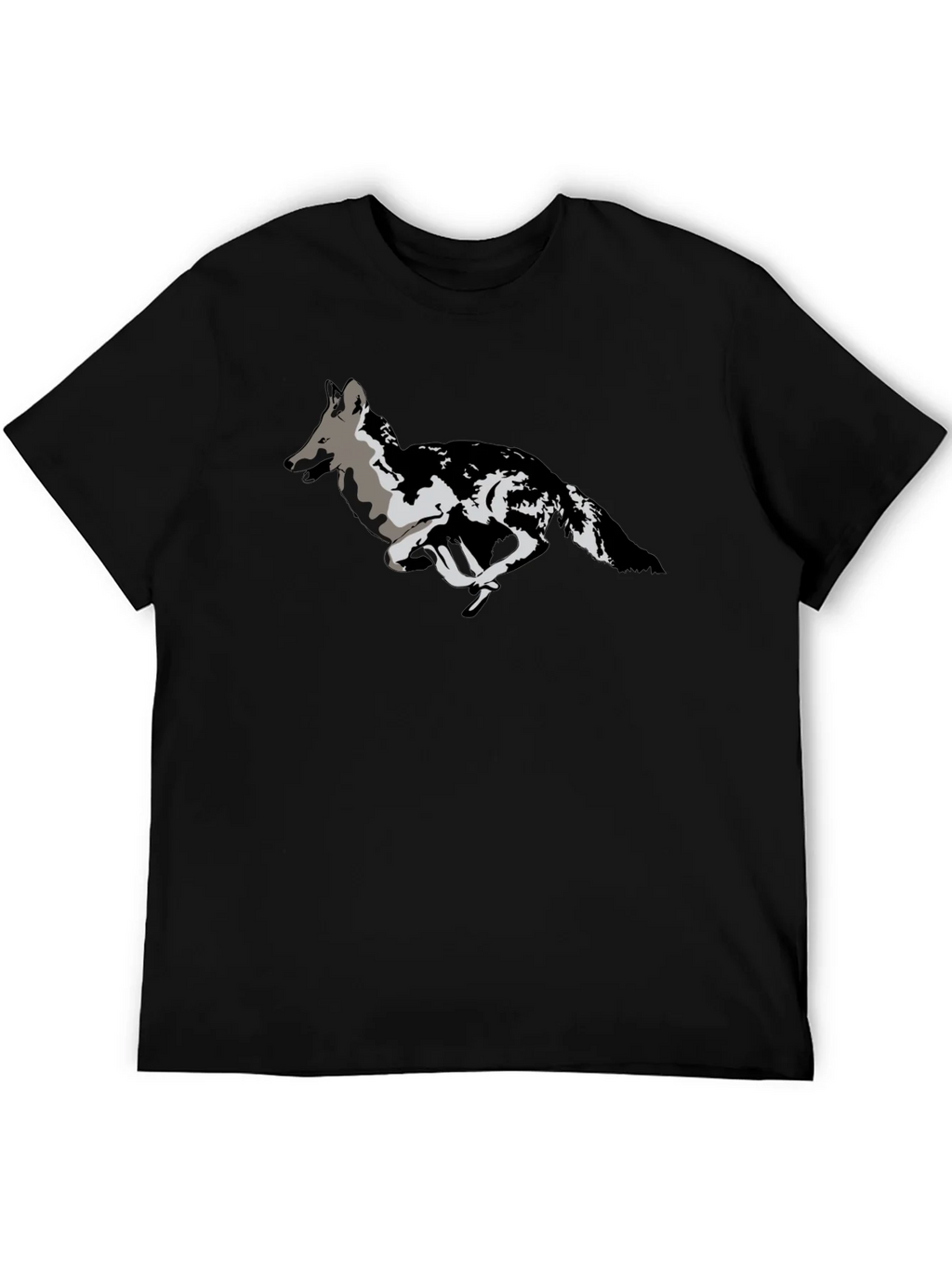 Black T-Shirt with Running Wolf Design product image 5