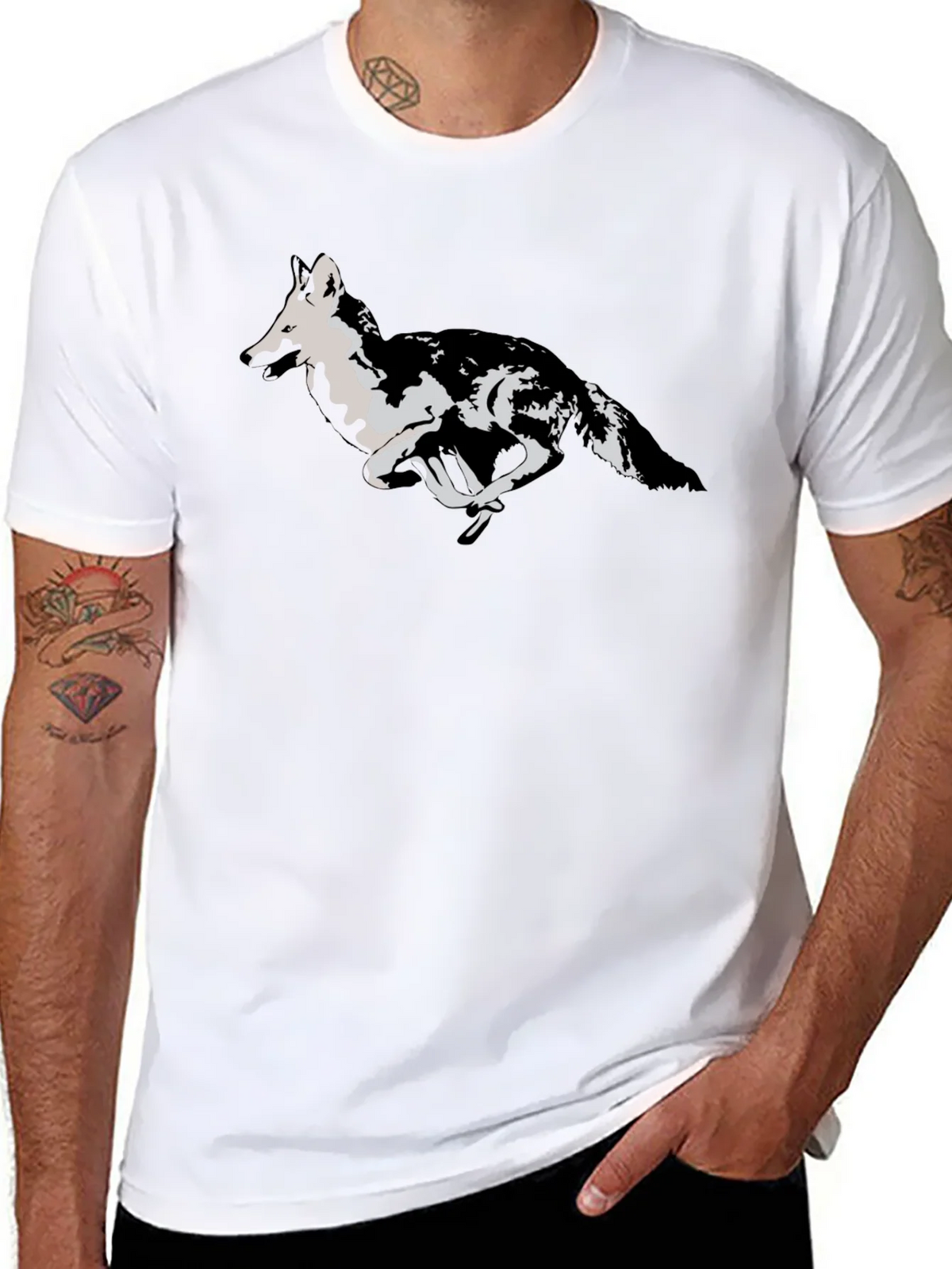 Black T-Shirt with Running Wolf Design product image 7