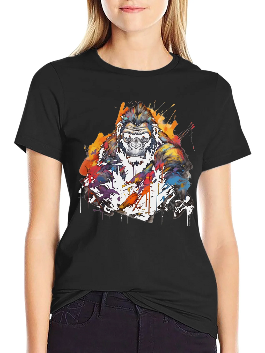 Artistic Gorilla Graphic Black T-Shirt product image 2