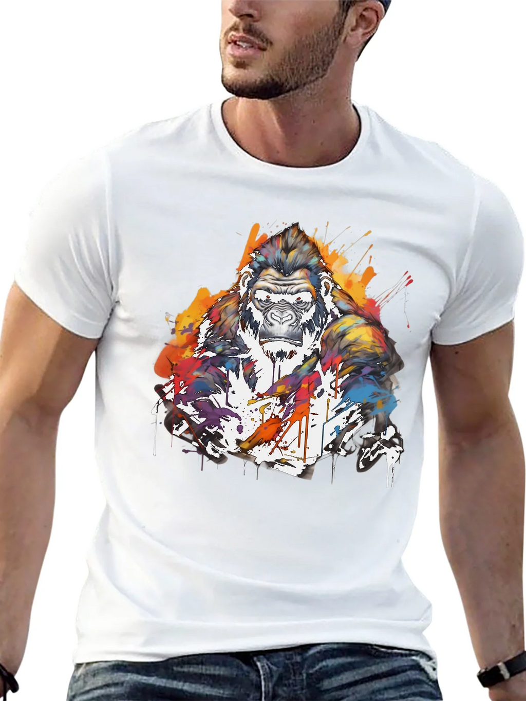 Artistic Gorilla Graphic Black T-Shirt product image 9