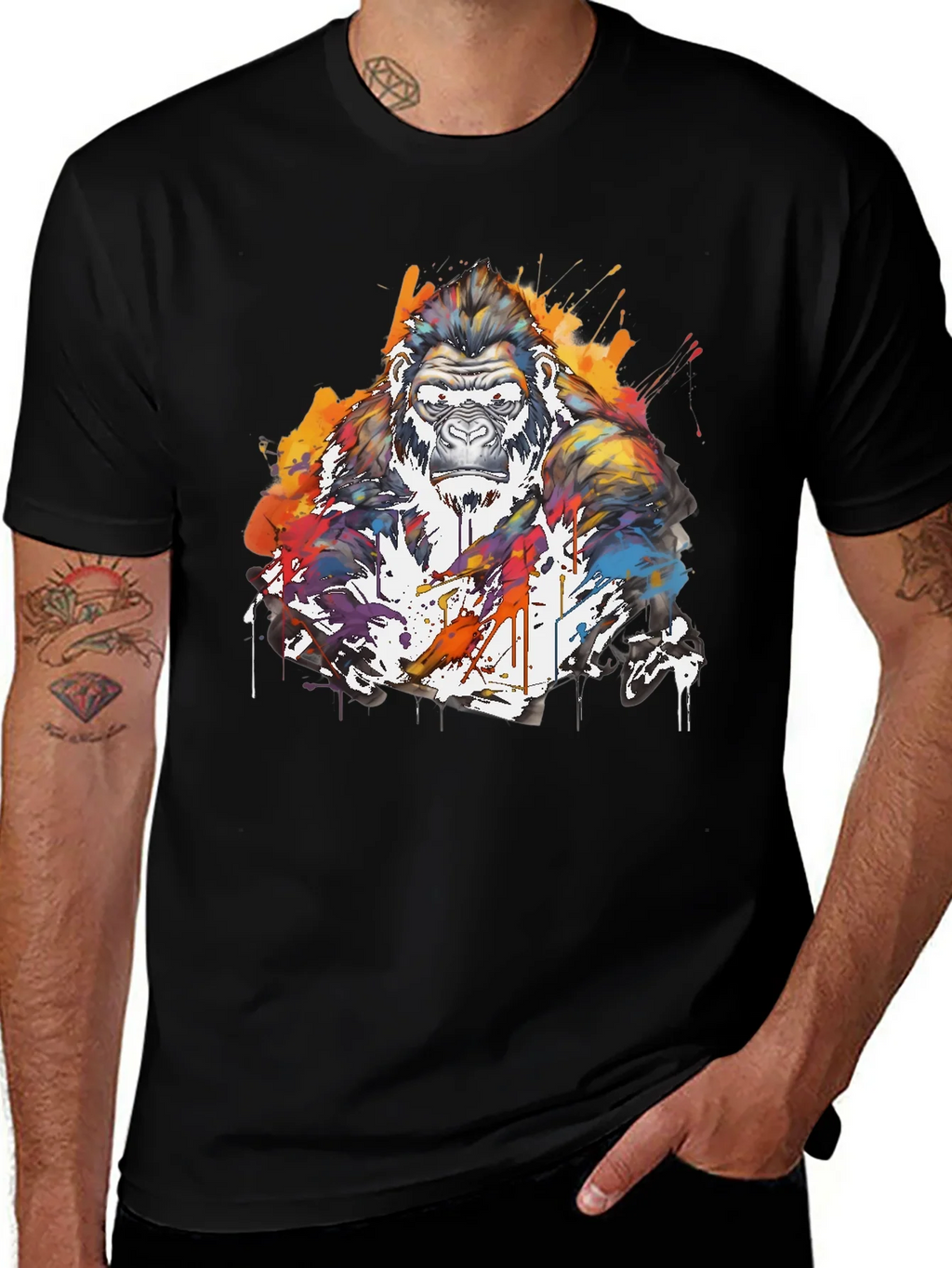 Artistic Gorilla Graphic Black T-Shirt product image 1