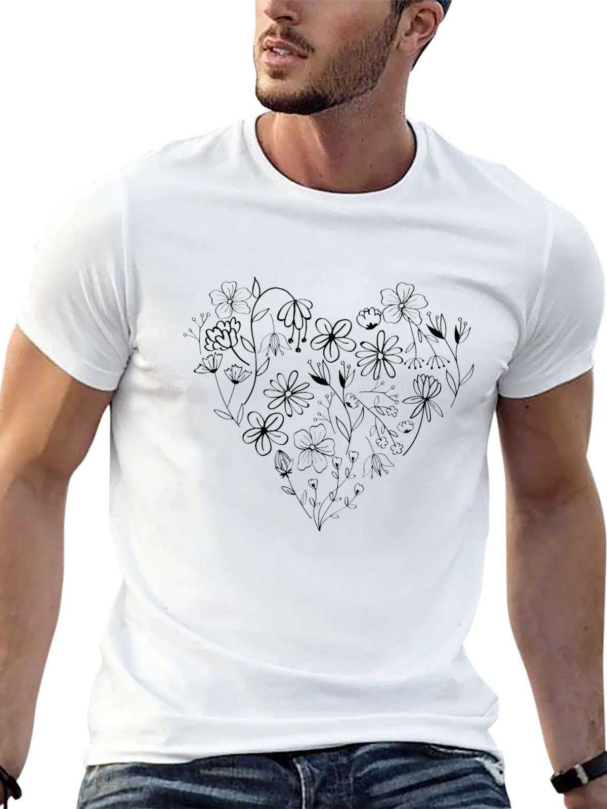 Floral Heart Graphic Black T-Shirt - Stylish Casual Wear product image 12