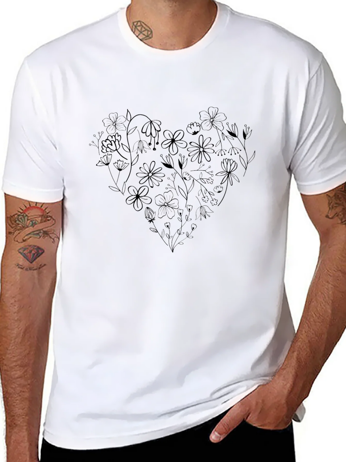 Floral Heart Graphic Black T-Shirt - Stylish Casual Wear product image 7