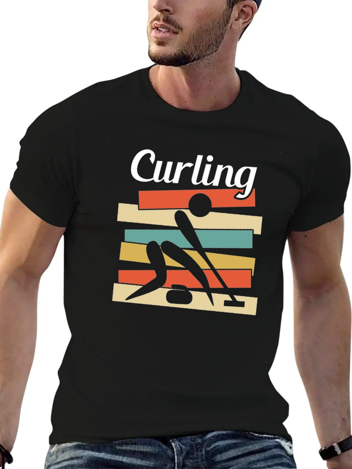 Curling Retro Graphic Tee | Unique Sporty Design T-Shirt product image 5