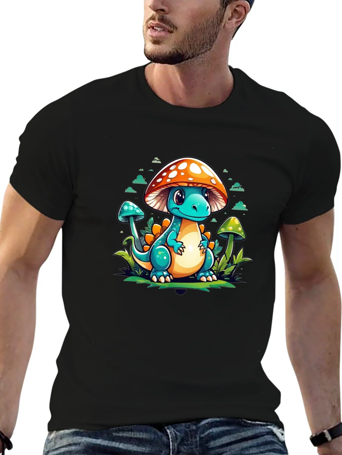 Mushroom Dino Graphic Tee - Cute Cartoon T-Shirt product image 6