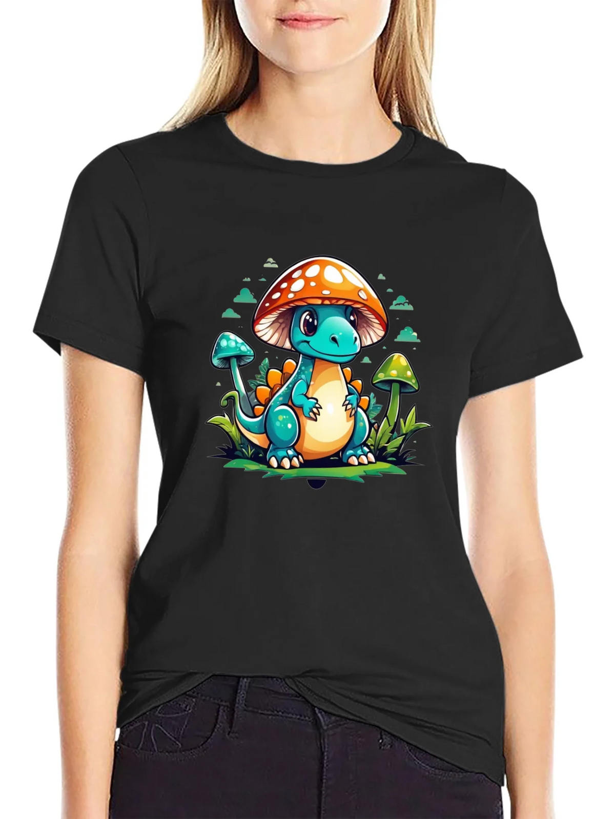 Mushroom Dino Graphic Tee - Cute Cartoon T-Shirt product image 2