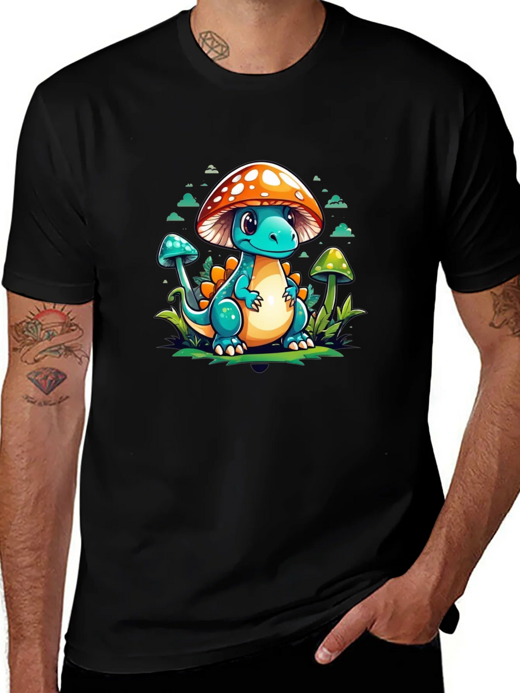 Mushroom Dino Graphic Tee - Cute Cartoon T-Shirt product image 1