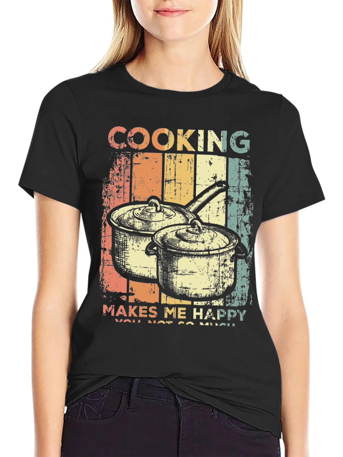 Cooking Makes Me Happy Retro T-Shirt product image 2
