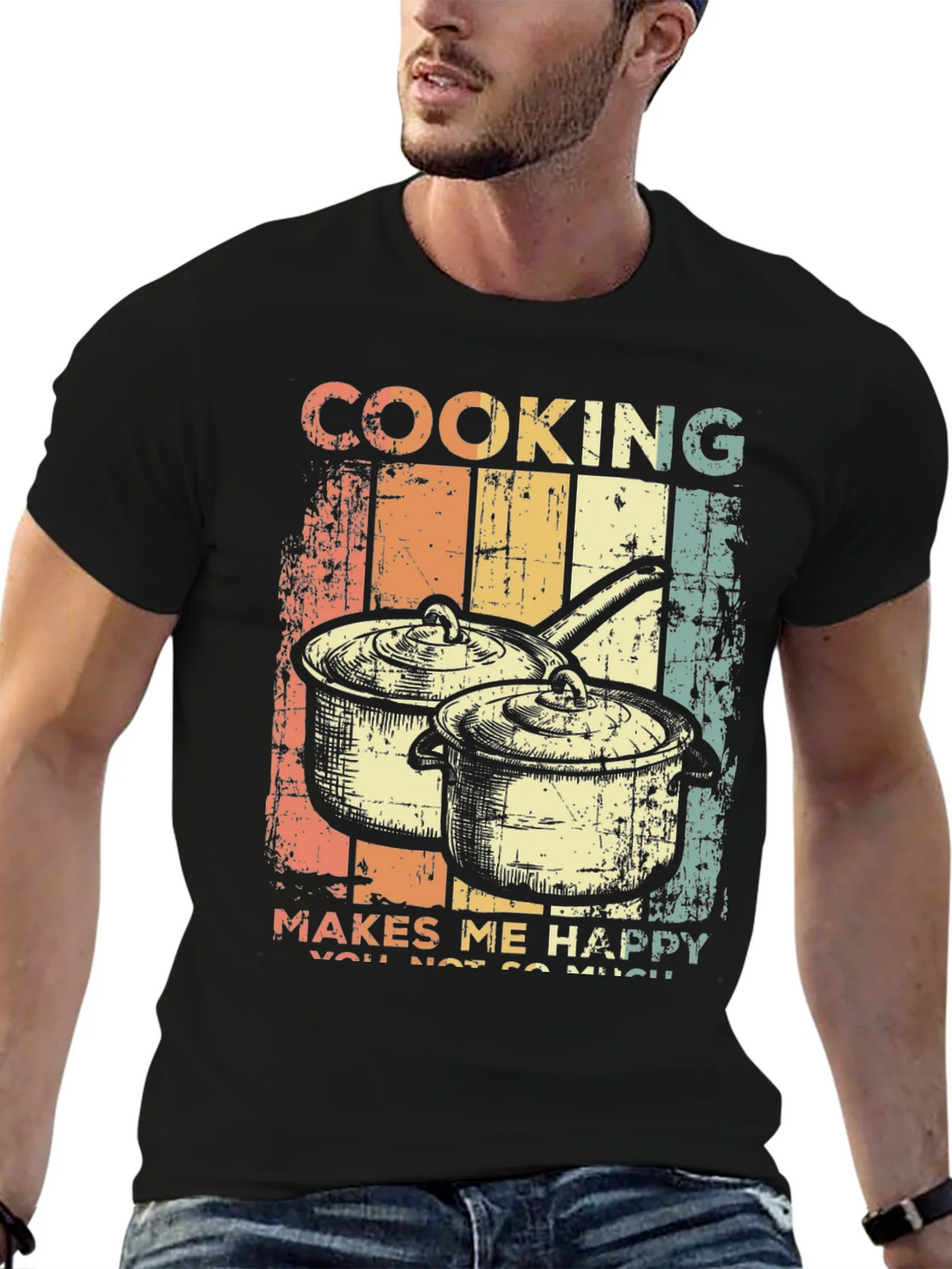 Cooking Makes Me Happy Retro T-Shirt product image 6