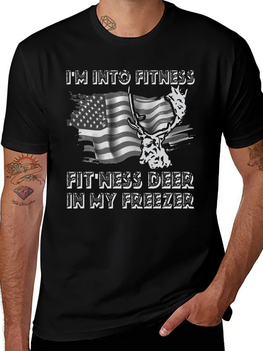 Fitness Deer T-Shirt - Funny American Flag Tee product image 1