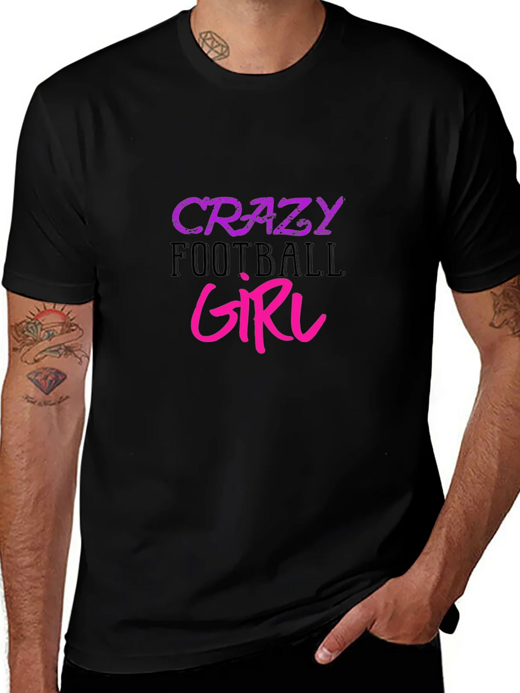 Crazy Football Girl Graphic Tee - Black Cotton T-Shirt product image 1