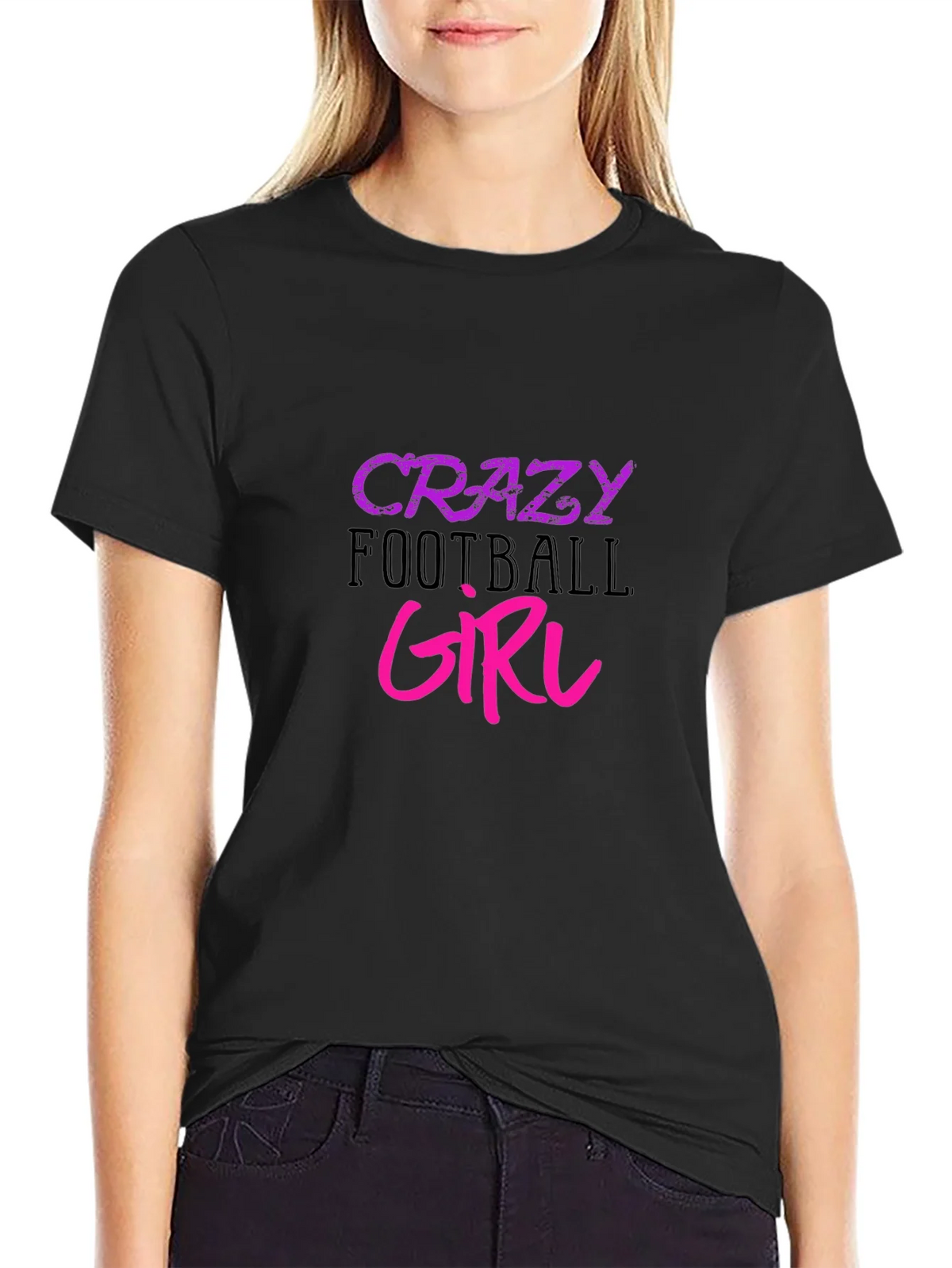 Crazy Football Girl Graphic Tee - Black Cotton T-Shirt product image 2