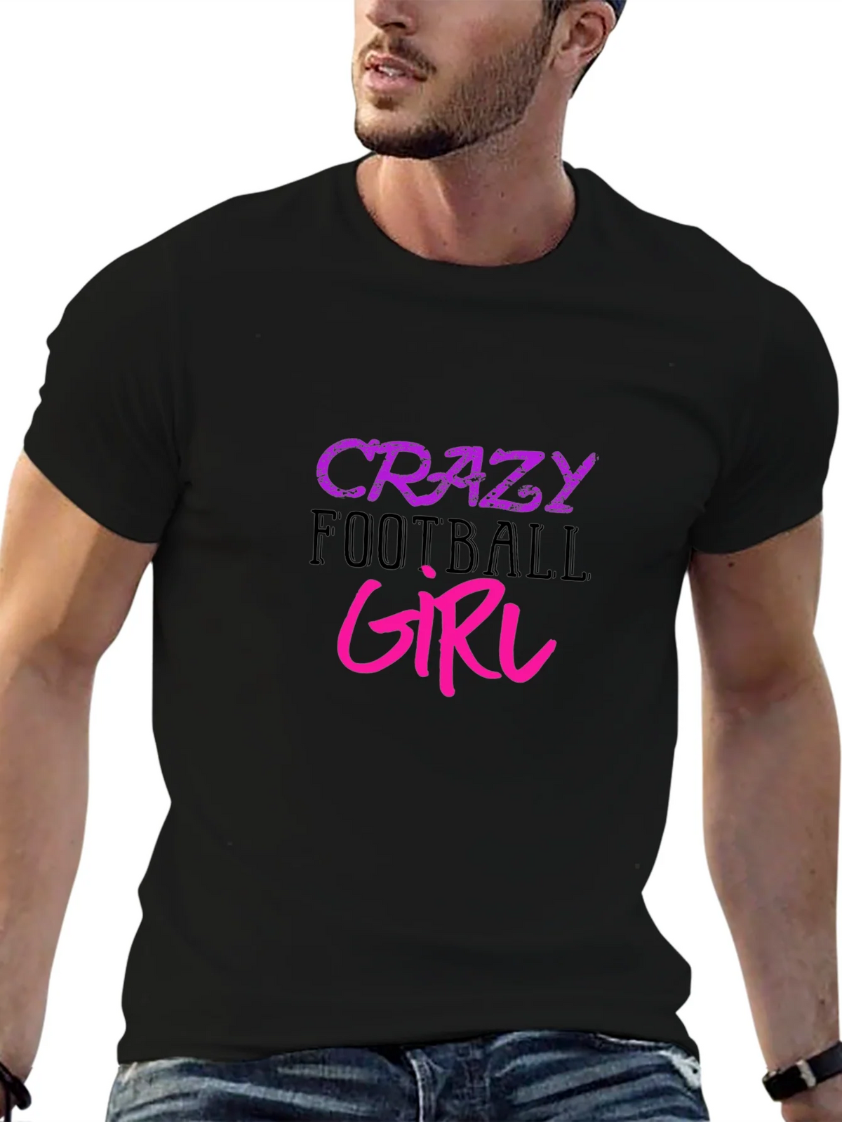 Crazy Football Girl Graphic Tee - Black Cotton T-Shirt product image 5